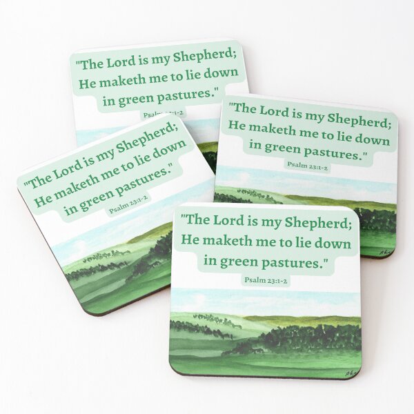 Item preview, Psalm 23 quotation with green fields in watercolor designed and sold by Art-by-Ahyoka.