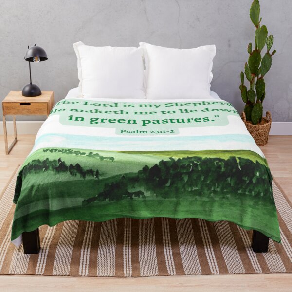 Item preview, Psalm 23 quotation with green fields in watercolor designed and sold by Art-by-Ahyoka.