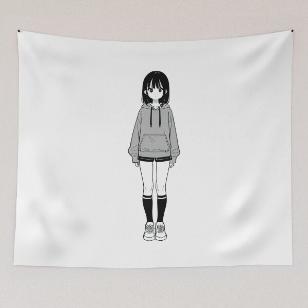 Item preview, Fashion - Woman in Gray Hoodie Striped Socks Anime Style designed and sold by AnimeShin.