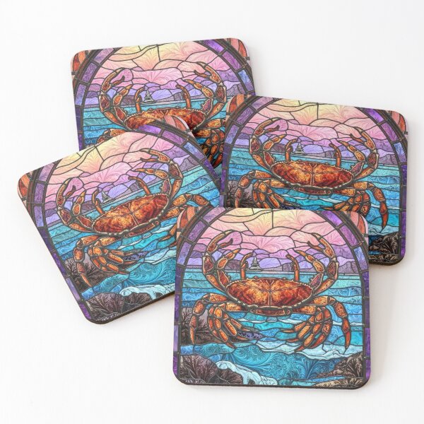 Item preview, Stained Glass Crab Ocean Sunset Coast Decor designed and sold by pinkal.