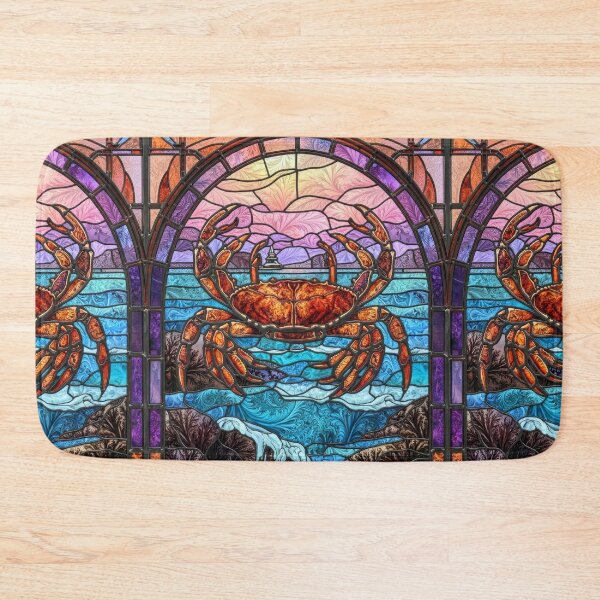 Item preview, Stained Glass Crab Ocean Sunset Coast Decor designed and sold by pinkal.