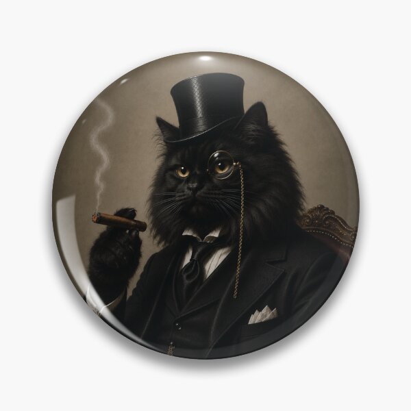 Item preview, Fluffy Black Cat with Top Hat and Suit, Smoking Cigar designed and sold by StickieBuddies.