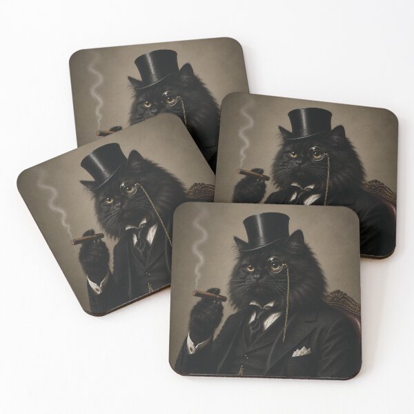 Item preview, Fluffy Black Cat with Top Hat and Suit, Smoking Cigar designed and sold by StickieBuddies.