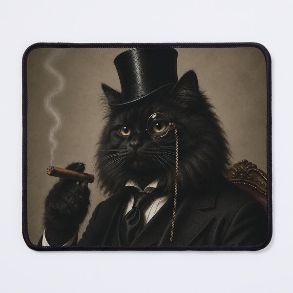 Item preview, Fluffy Black Cat with Top Hat and Suit, Smoking Cigar designed and sold by StickieBuddies.