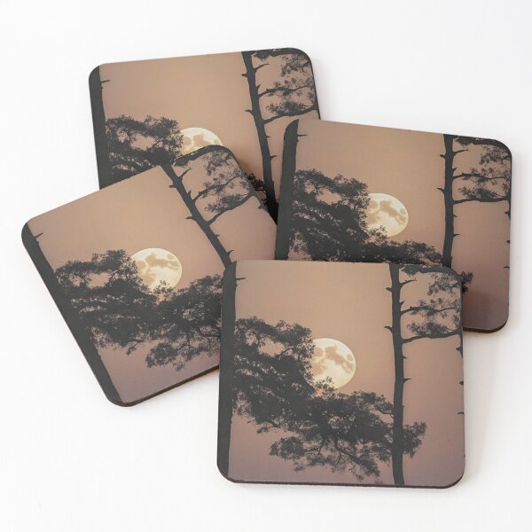 Item preview, Moonrise Through the Pines — Tree Silhouette Night Sky Art Print | Moody Forest Wall Art Home Decor designed and sold by INKandSOULbyLUNA.