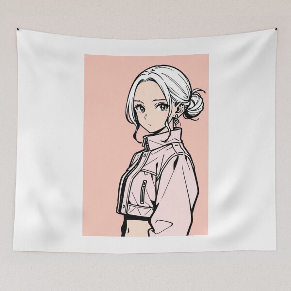 Item preview, Fashion - Woman in Pink Puffer Jacket Low Bun Anime designed and sold by AnimeShin.