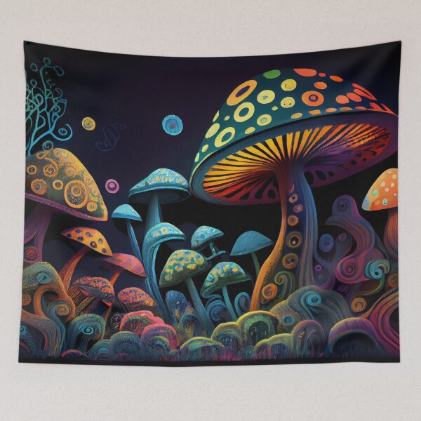 Item preview, Magic mushrooms. Psychedelic hallucination. Vibrant illustration. 60s 70s hippie colorful art designed and sold by anytka.