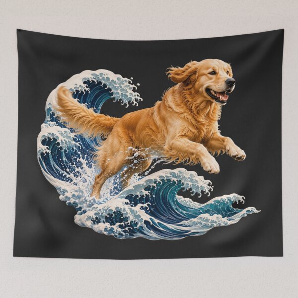 Item preview, Ukiyo-e Golden Retriever Wave Runner Art designed and sold by MarVan-Prints.