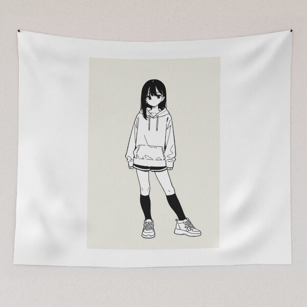 Item preview, Fashion - Woman in White Hoodie Striped Shorts Anime Style designed and sold by AnimeShin.