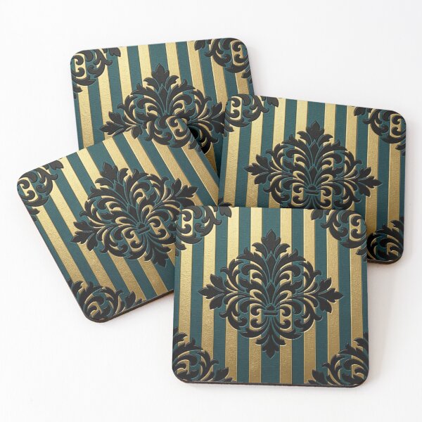 Item preview, Striped Teal & Gold Black Damask designed and sold by DesignsByPrnces.