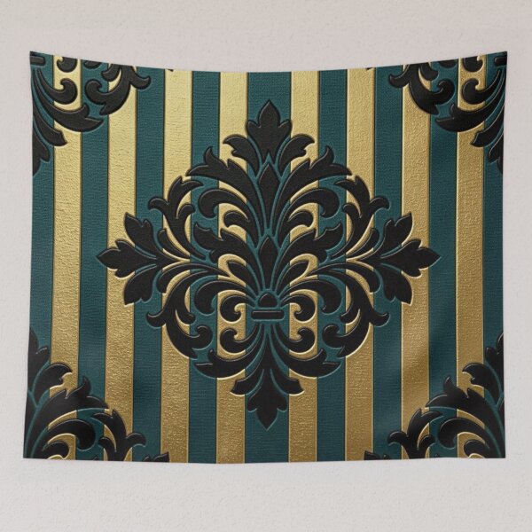 Item preview, Striped Teal & Gold Black Damask designed and sold by DesignsByPrnces.