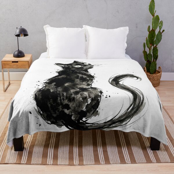 Item preview, Curious Black Cat Japanese Sumi-e Aesthetic designed and sold by Spiritualwall.