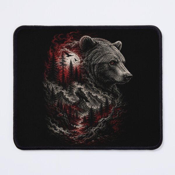 Item preview, Majestic Bear of the Crimson Forest Dark Wilderness Raven Moon Nature Art designed and sold by Kladhadredo.
