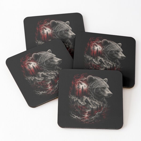 Item preview, Majestic Bear of the Crimson Forest Dark Wilderness Raven Moon Nature Art designed and sold by Kladhadredo.