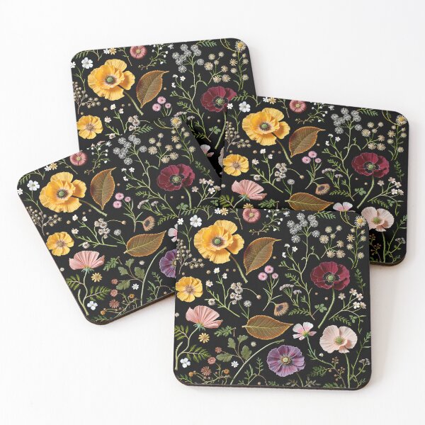 Item preview, Vibrant Poppies & Wildflowers Botanical Collage on Black designed and sold by MaciejRudzinsky.
