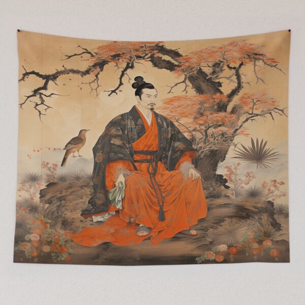 Item preview, Traditional Japanese Illustration - Japanese Man Sitting in Nature designed and sold by DaisukiTokyo.