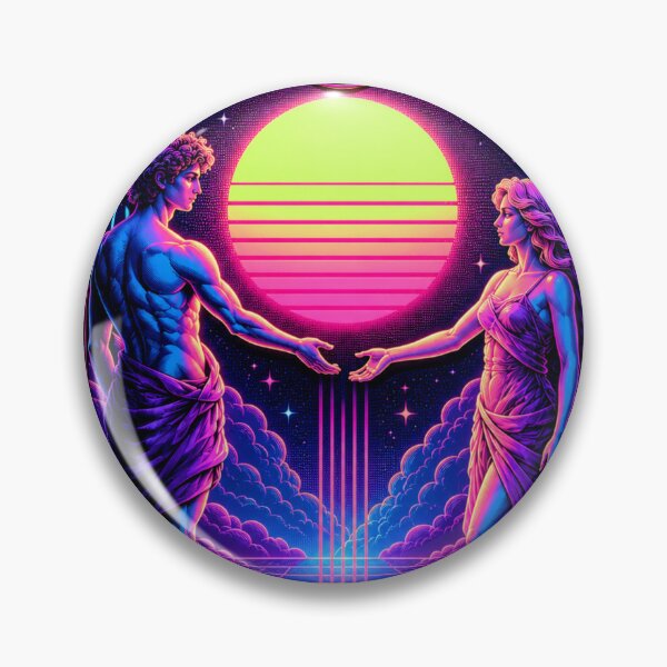 Item preview, The Lovers Retro Neon Digital Sun Tarot designed and sold by MarVan-Prints.