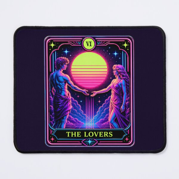 Item preview, The Lovers Retro Neon Digital Sun Tarot designed and sold by MarVan-Prints.