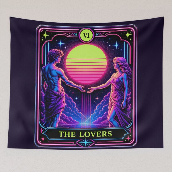 Item preview, The Lovers Retro Neon Digital Sun Tarot designed and sold by MarVan-Prints.