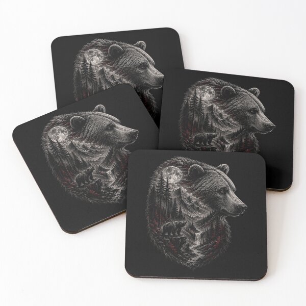 Item preview, Majestic Bear of the Crimson Forest Dark Wilderness Raven Moon Nature Art designed and sold by Kladhadredo.