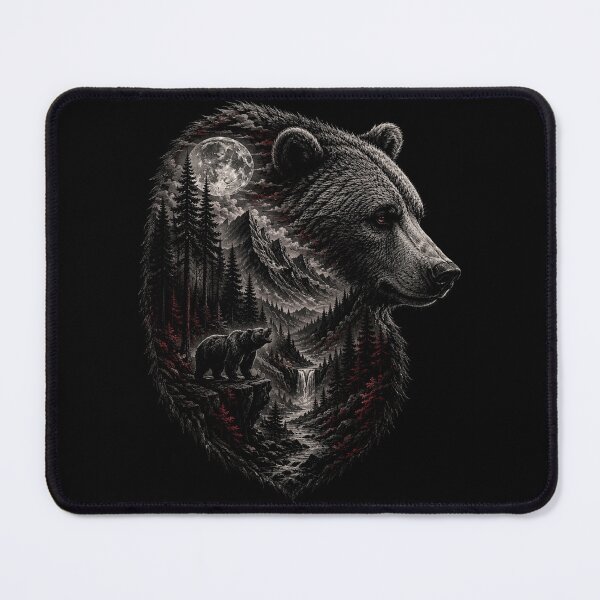 Item preview, Majestic Bear of the Crimson Forest Dark Wilderness Raven Moon Nature Art designed and sold by Kladhadredo.