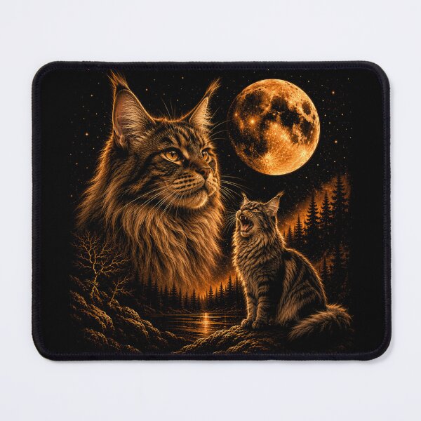Item preview, Maine Coon Cat Howling at Moon 90's Retro designed and sold by will freed18.