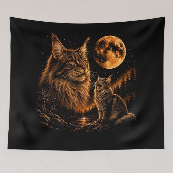 Item preview, Maine Coon Cat Howling at Moon 90's Retro designed and sold by will freed18.