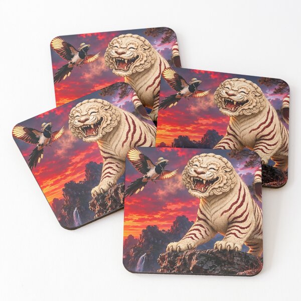 Item preview, Laughing Haetae Baekho and Chorangi Magpie at Sunset – Korean Folk Art designed and sold by K-Tradition.