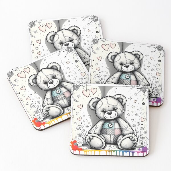 Item preview, Sketch Style Patchwork Teddy Bear with Rainbow and Hearts designed and sold by Dragonfly-Magic.