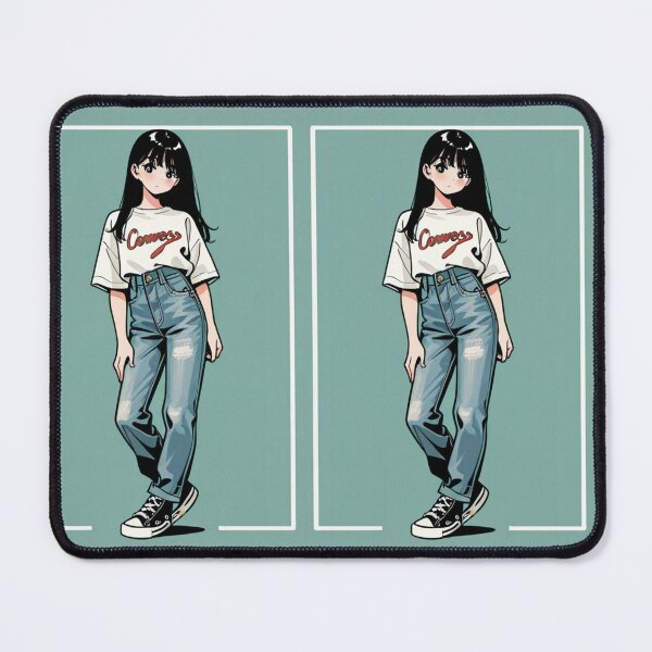 Item preview, Fashion - Woman portrait white tee distressed jeans designed and sold by AnimeShin.