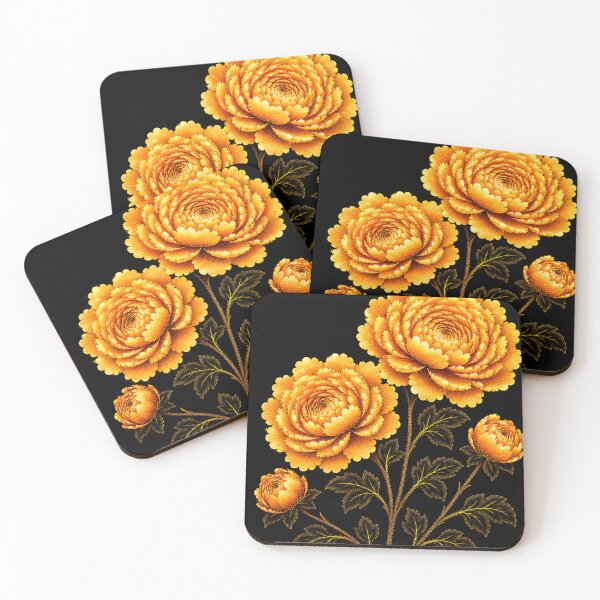 Item preview, Autumn Amber Gold Peony Pair – Korean Floral Folk Art designed and sold by K-Tradition.