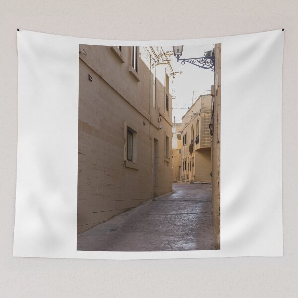 Item preview, Quiet Narrow Stone Alleyway Between Historic Buildings With Wall Lanterns And Mediterranean Character designed and sold by Nmallia.