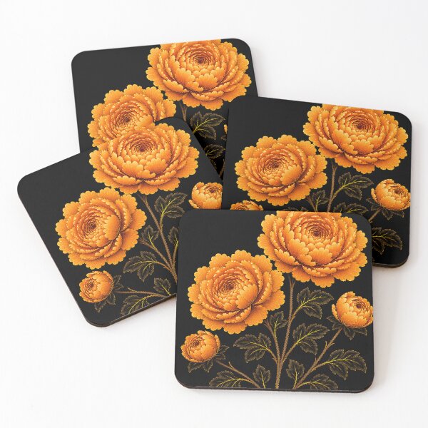 Item preview, Autumn Amber Peony Pair – Korean Folk Floral Art designed and sold by K-Tradition.