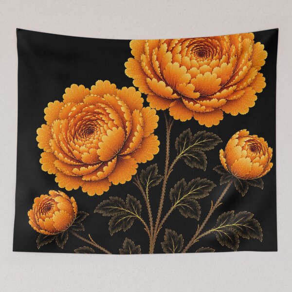 Item preview, Autumn Amber Peony Pair – Korean Folk Floral Art designed and sold by K-Tradition.