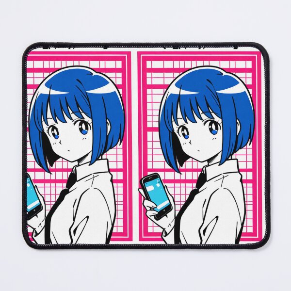 Item preview, Geometric Style - Young woman with blue hair and blue mobile designed and sold by AnimeShin.