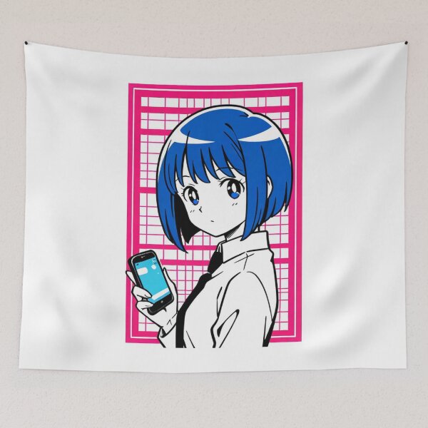 Item preview, Geometric Style - Young woman with blue hair and blue mobile designed and sold by AnimeShin.