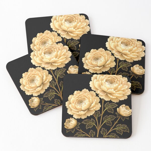 Item preview, Winter Champagne Gold Peony Pair – Korean Floral Folk Art designed and sold by K-Tradition.