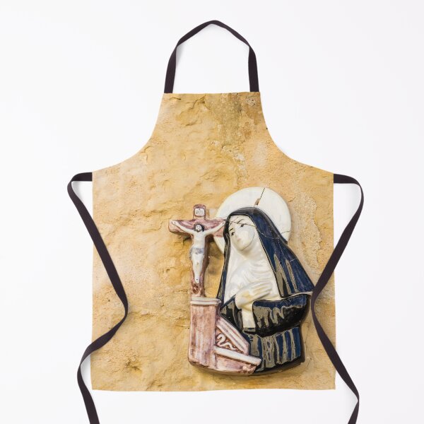 Item preview, Ceramic Religious Plaque of a Nun Praying at a Crucifix on Yellow Stucco Wall designed and sold by Nmallia.