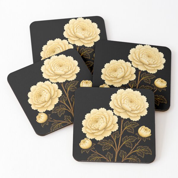 Item preview, Spring Soft Gold Peony Pair – Korean Floral Folk Art designed and sold by K-Tradition.