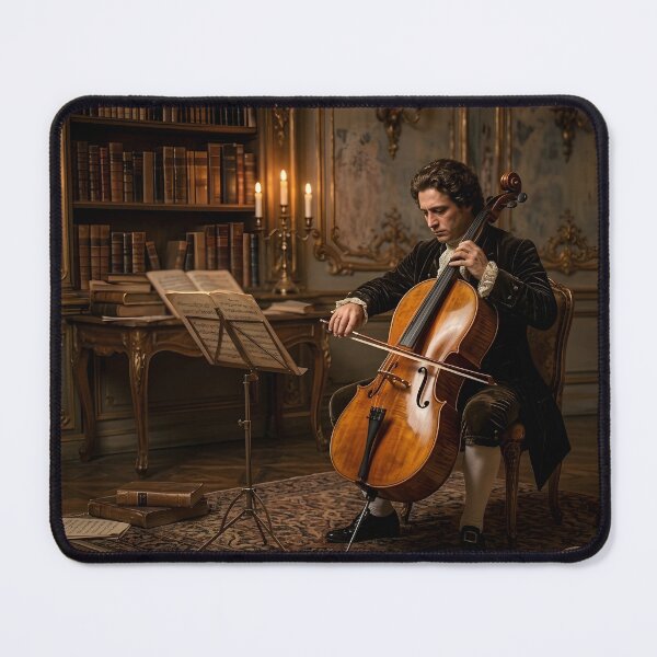 Item preview, The Cellist's Solitude - 18th Century Baroque Studio Oil Painting designed and sold by DoReMiStudio.