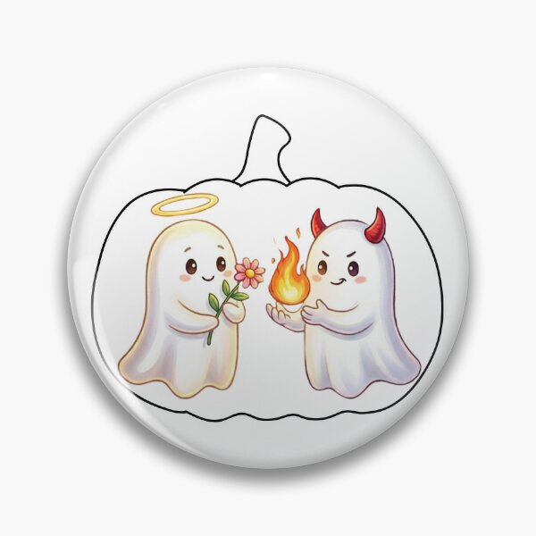Item preview, Cute Angel and Devil Ghosts Inside Pumpkin Frame - Halloween Illustration designed and sold by VibranPalette.