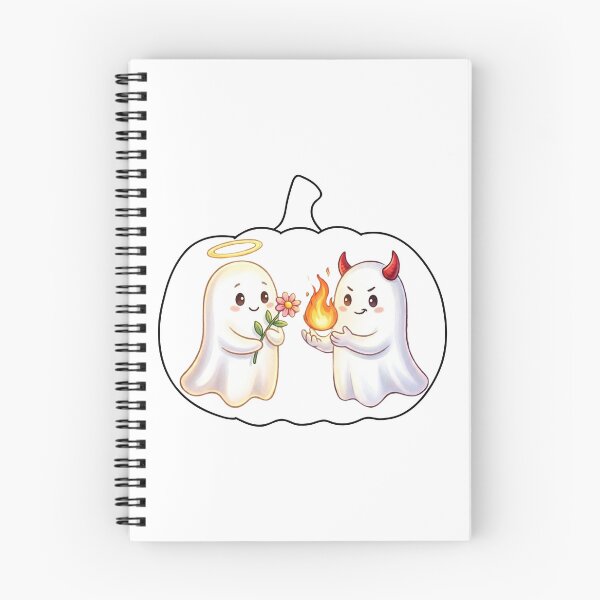 Item preview, Cute Angel and Devil Ghosts Inside Pumpkin Frame - Halloween Illustration designed and sold by VibranPalette.