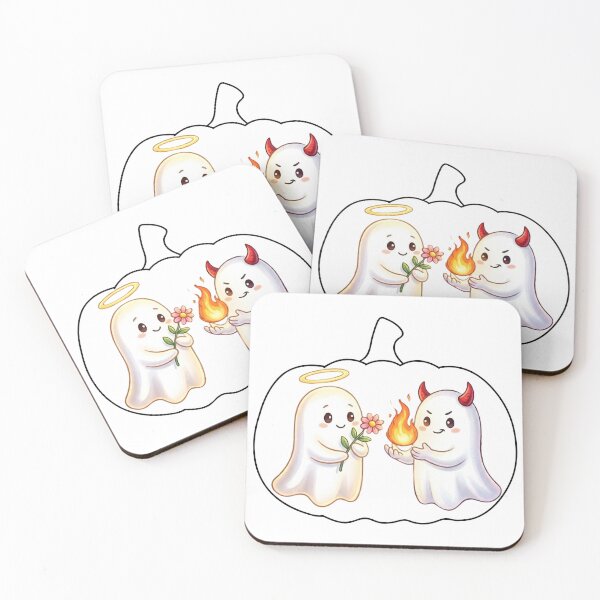 Item preview, Cute Angel and Devil Ghosts Inside Pumpkin Frame - Halloween Illustration designed and sold by VibranPalette.