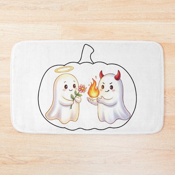 Item preview, Cute Angel and Devil Ghosts Inside Pumpkin Frame - Halloween Illustration designed and sold by VibranPalette.