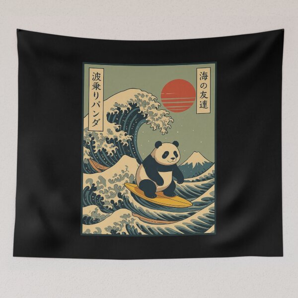 Item preview, Cute Panda Surfing Great Wave Japanese Retro designed and sold by charoen-design.