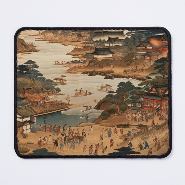 Item preview, Traditional Japanese Illustration - Japanese Village on a Riverbank designed and sold by DaisukiTokyo.