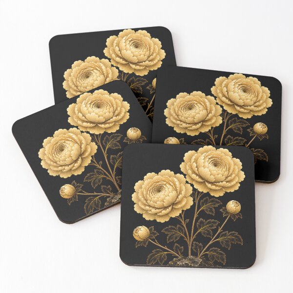 Item preview, Twin Peonies on a Dark Scholar’s Rock – Korean Minhwa Floral Art designed and sold by K-Tradition.