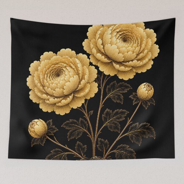 Item preview, Twin Peonies on a Dark Scholar’s Rock – Korean Minhwa Floral Art designed and sold by K-Tradition.