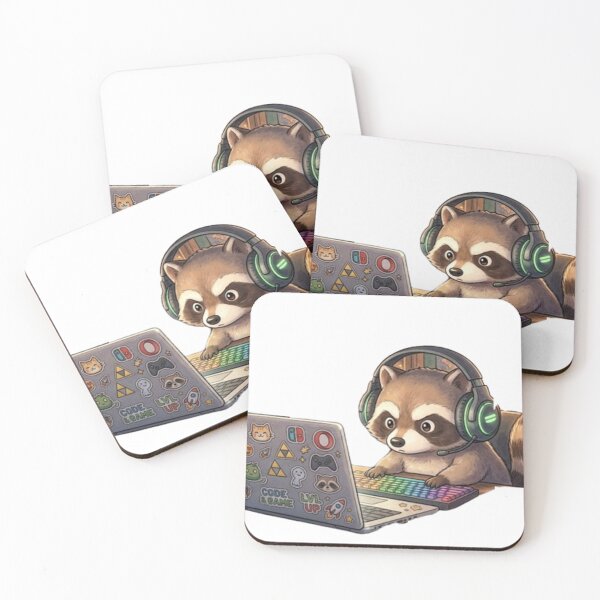 Item preview, Cute Gamer Raccoon Coding Laptop designed and sold by Pure Art .