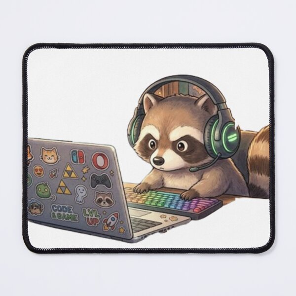 Item preview, Cute Gamer Raccoon Coding Laptop designed and sold by Pure Art .